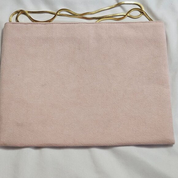 Reva Skinner Vintage Ultra Suede Clutch Purse With Gold Chain Strap Pink & Gold - Picture 8 of 9